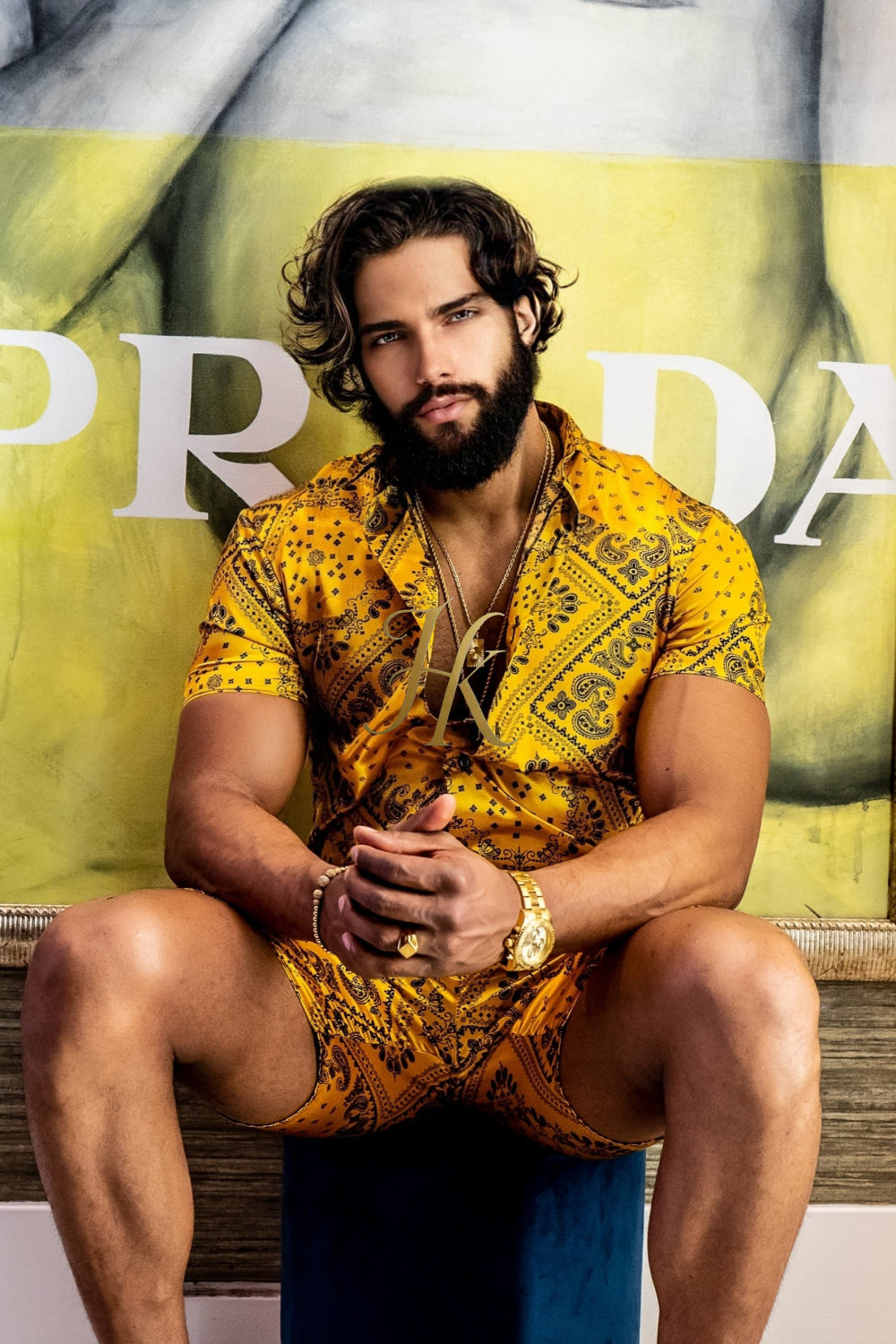 Gold Luxurious Barocco Print Set - The Ultimate Summer Silk Outfit for Men - kayibstrore