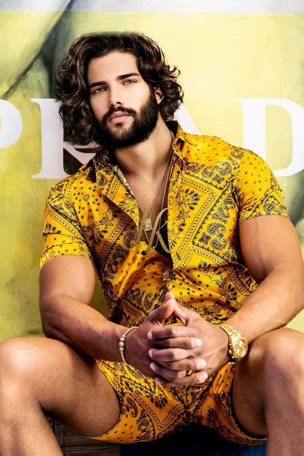 Gold Luxurious Barocco Print Set - The Ultimate Summer Silk Outfit for Men - kayibstrore
