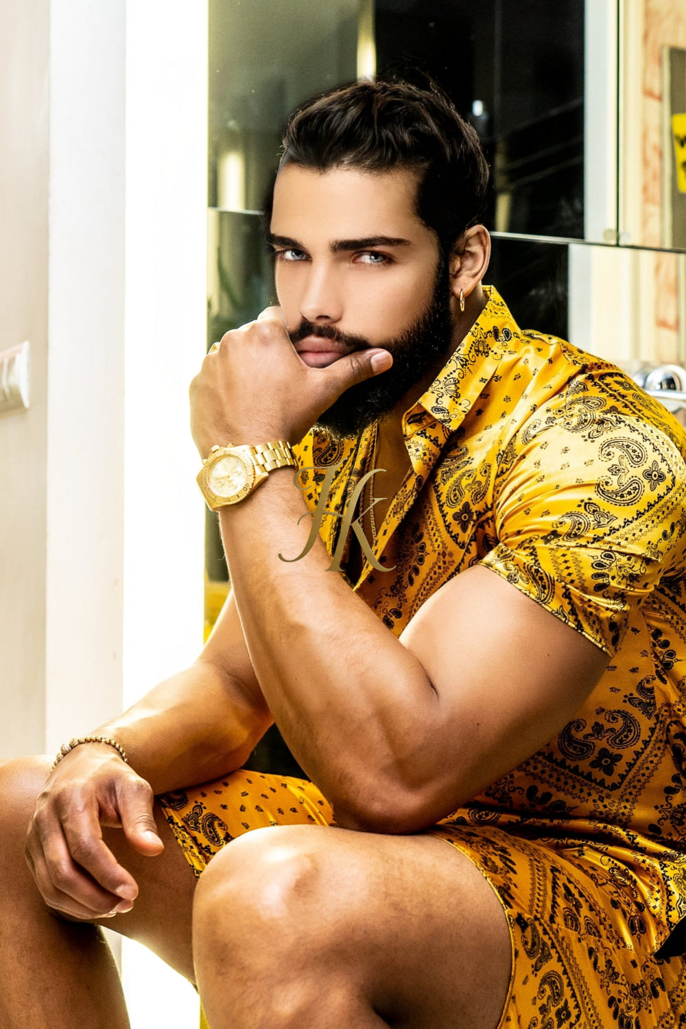 Gold Luxurious Barocco Print Set - The Ultimate Summer Silk Outfit for Men - kayibstrore
