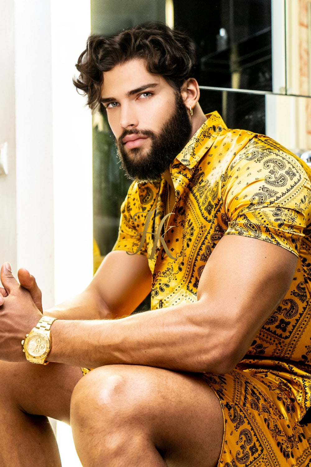 Gold Luxurious Barocco Print Set - The Ultimate Summer Silk Outfit for Men - kayibstrore