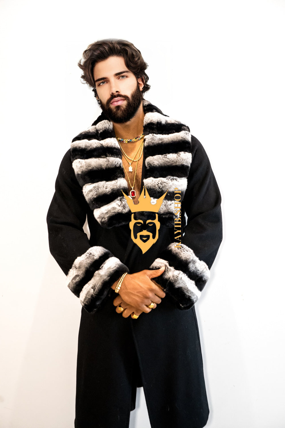 Winter Fashion Luxury Handmade Premium Cashmere & wool Real Fur Coats with Rex Rabbit Fur Colllar - kayibstrore