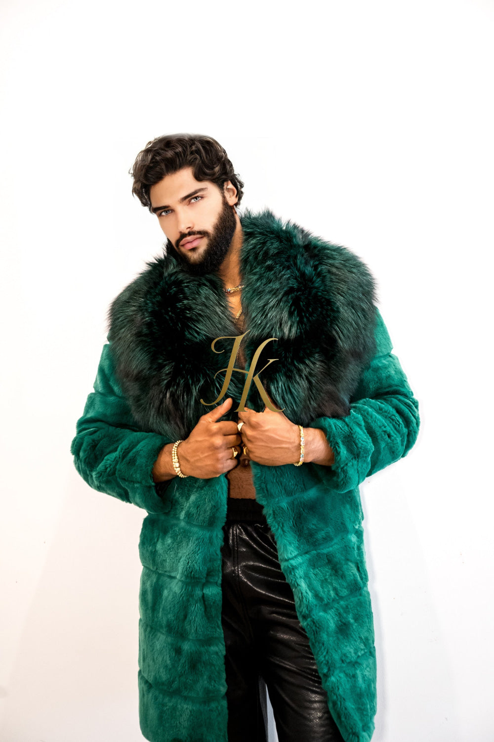 Handmade Luxury Winter Men's Rex Rabbit Fur Coat with Super Large Raccoon Collar - Premium Fashion coat - kayibstrore