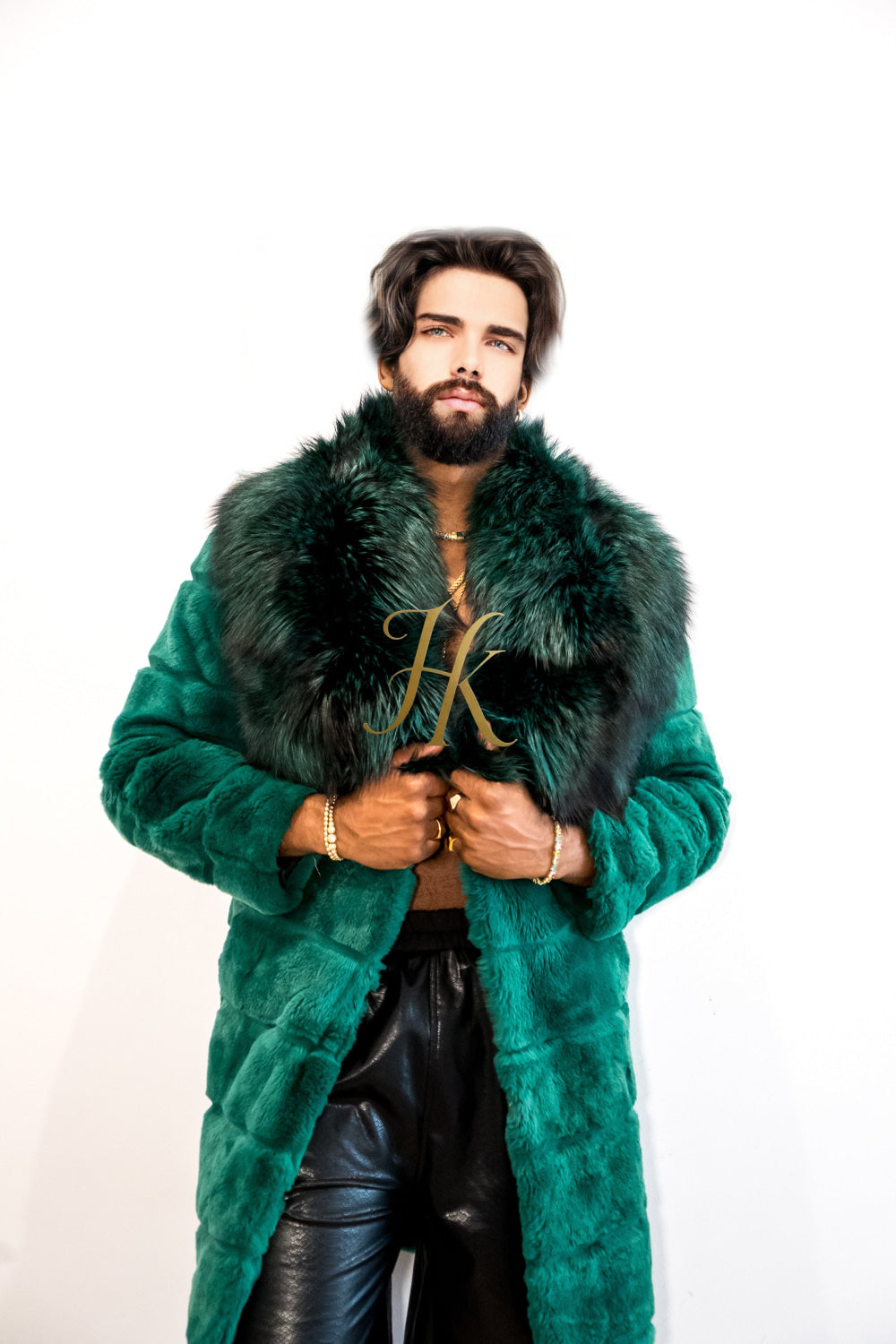 Handmade Luxury Winter Men's Rex Rabbit Fur Coat with Super Large Raccoon Collar - Premium Fashion coat - kayibstrore
