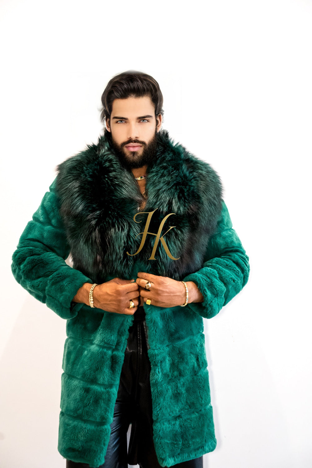 Handmade Luxury Winter Men's Rex Rabbit Fur Coat with Super Large Raccoon Collar - Premium Fashion coat - kayibstrore