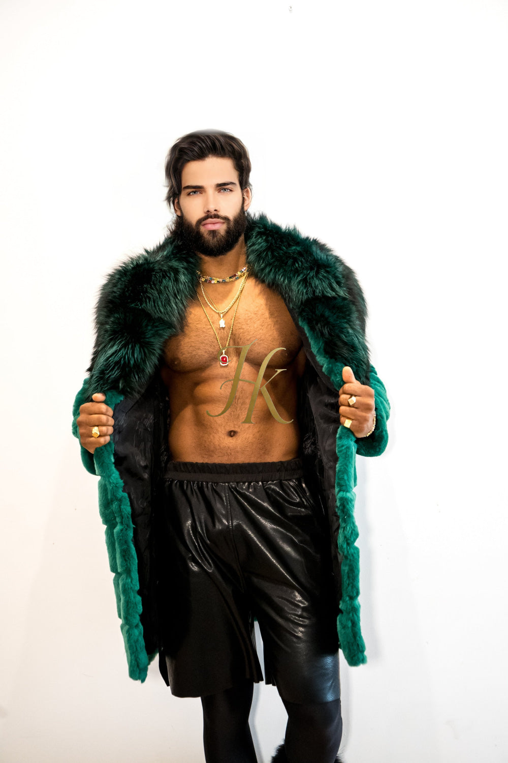 Handmade Luxury Winter Men's Rex Rabbit Fur Coat with Super Large Raccoon Collar - Premium Fashion coat - kayibstrore