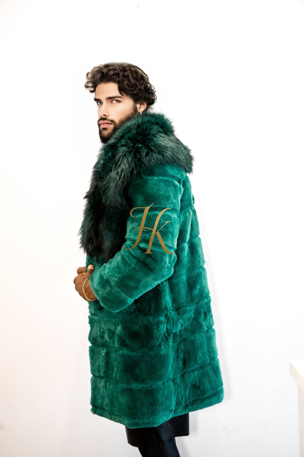 Handmade Luxury Winter Men's Rex Rabbit Fur Coat with Super Large Raccoon Collar - Premium Fashion coat - kayibstrore
