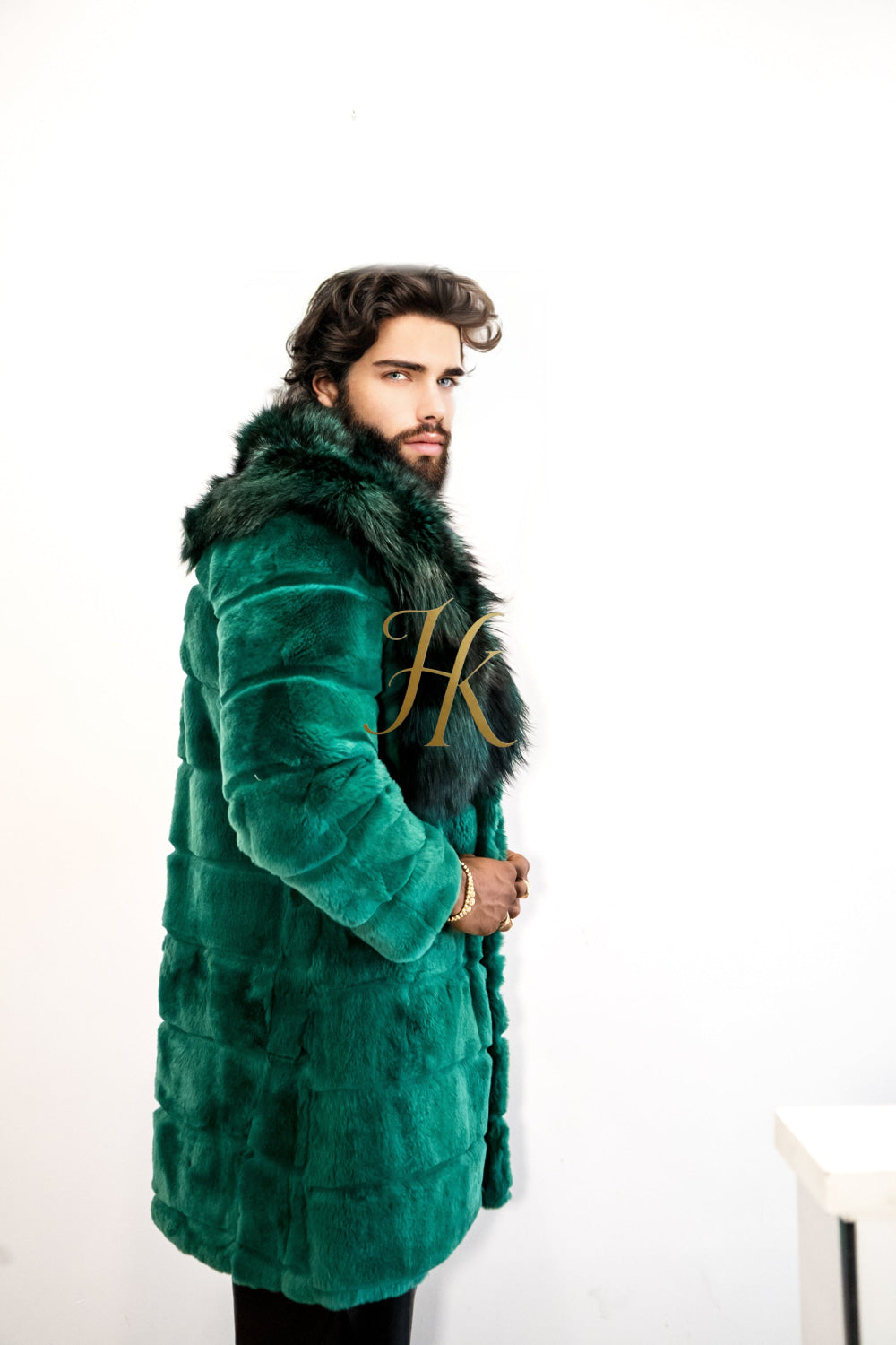 Handmade Luxury Winter Men's Rex Rabbit Fur Coat with Super Large Raccoon Collar - Premium Fashion coat - kayibstrore