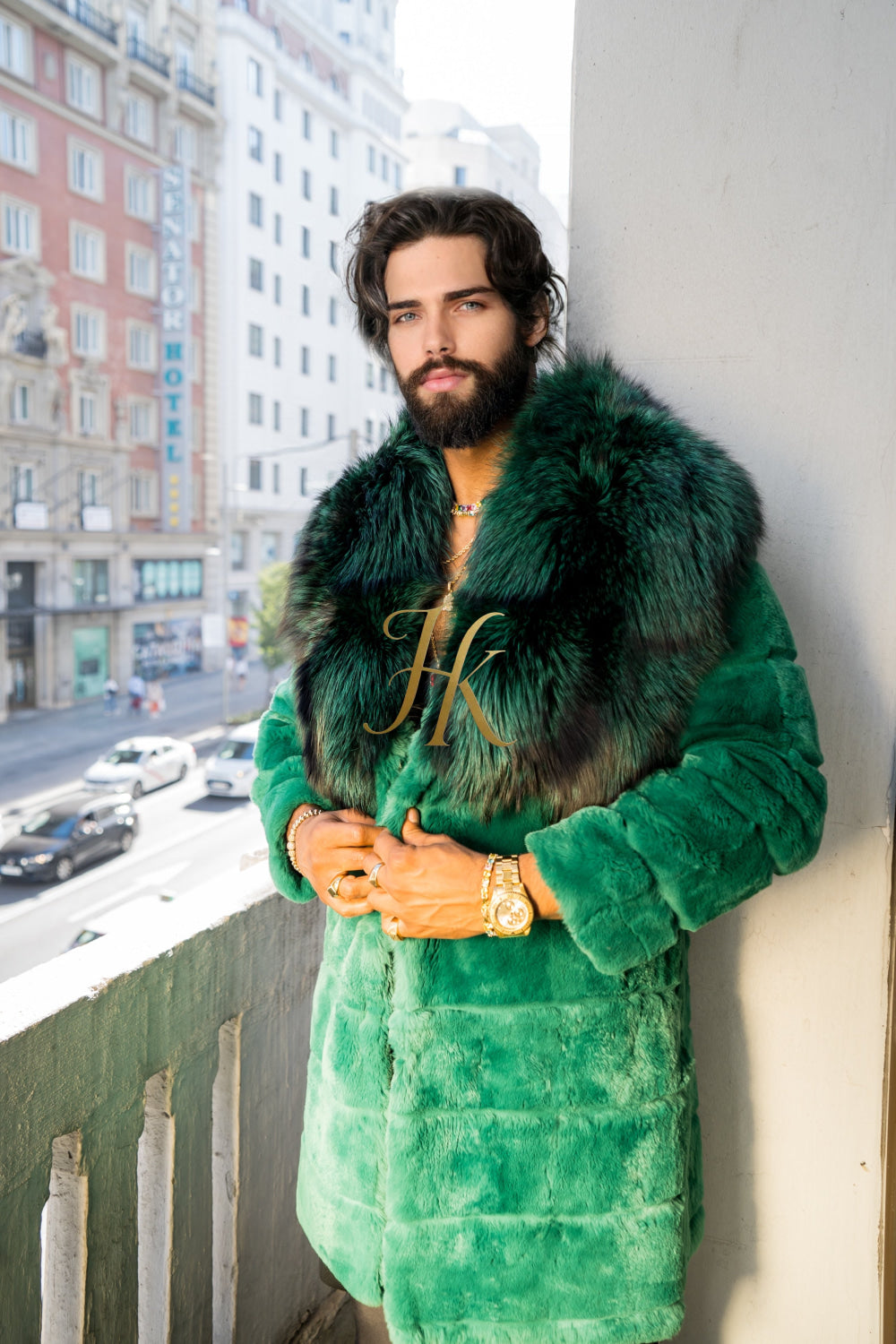 Luxury Winter Men's Rex Rabbit Fur Coat with Super Large Raccoon Collar - Premium Fashion coat - kayibstrore