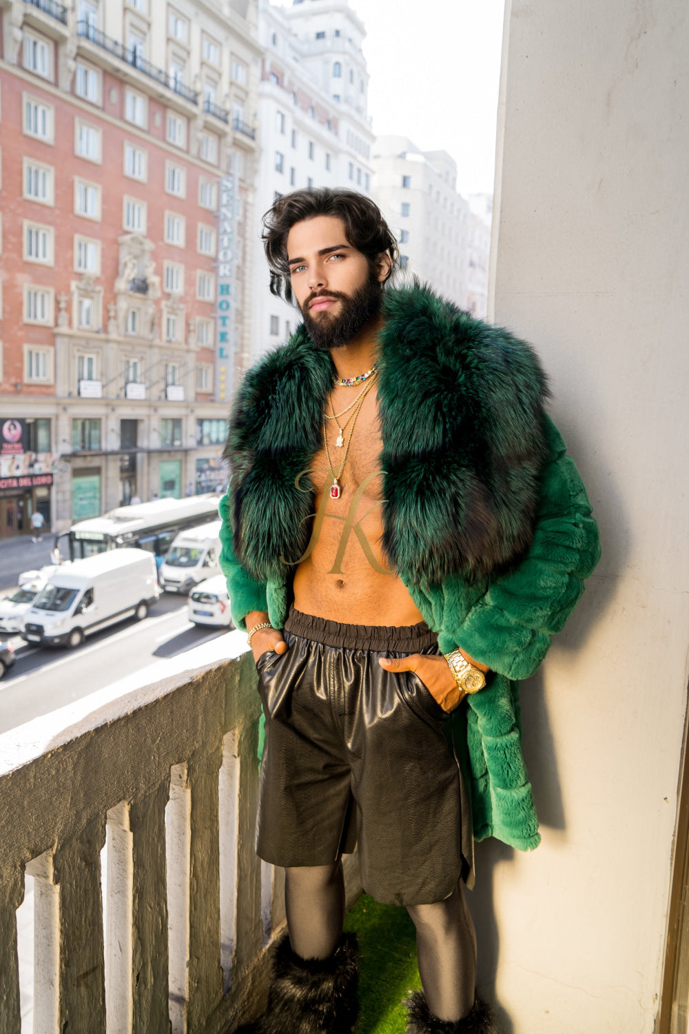 Luxury Winter Men's Rex Rabbit Fur Coat with Super Large Raccoon Collar - Premium Fashion coat - kayibstrore