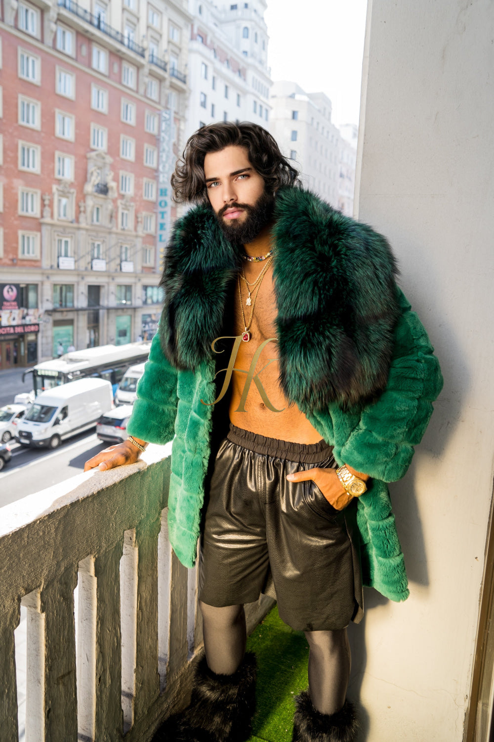 Luxury Winter Men's Rex Rabbit Fur Coat with Super Large Raccoon Collar - Premium Fashion coat - kayibstrore
