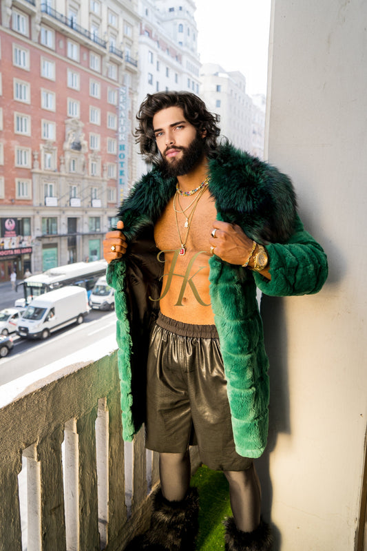 Luxury Winter Men's Rex Rabbit Fur Coat with Super Large Raccoon Collar - Premium Fashion coat - kayibstrore