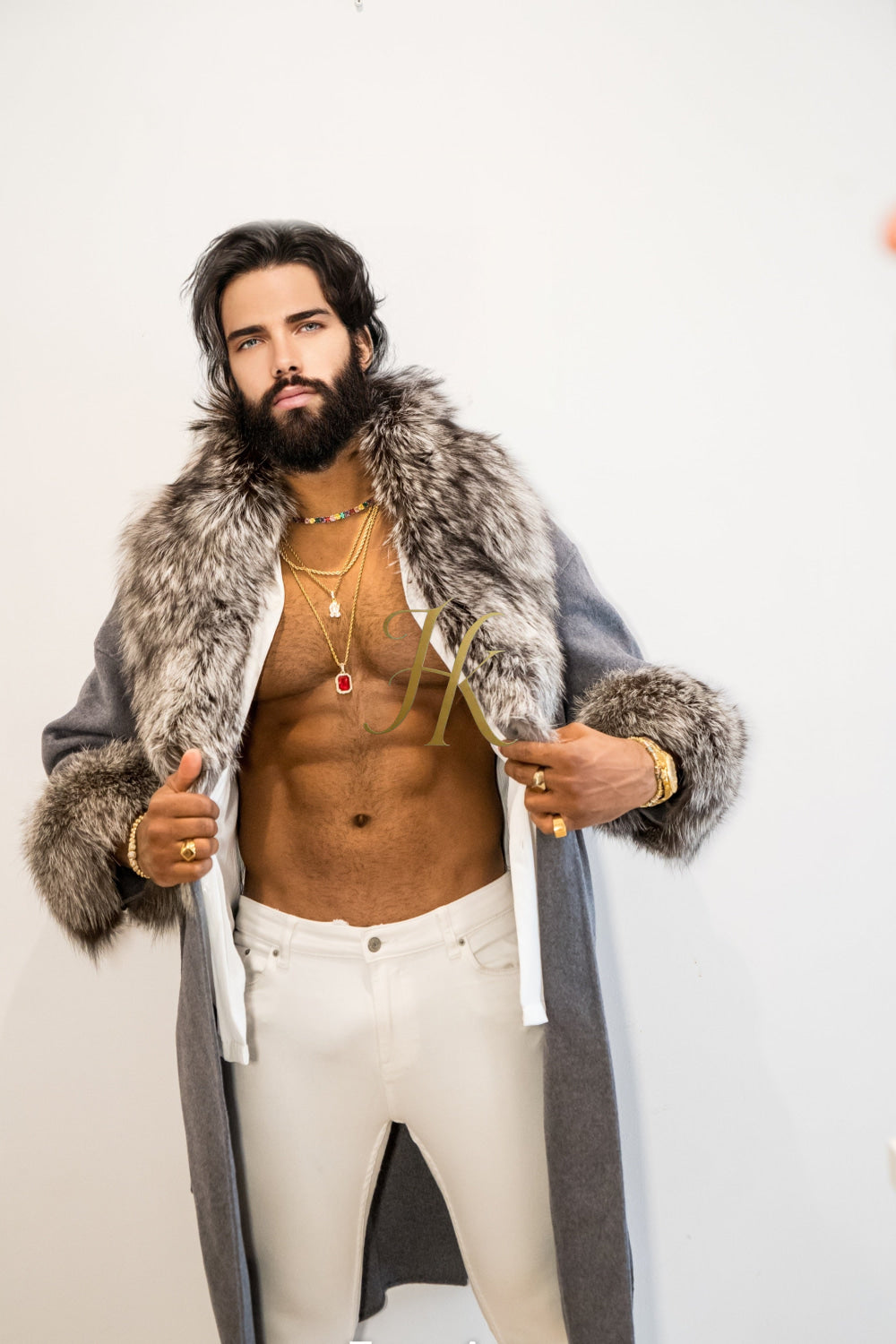 Winter Handmade Luxury Cashmere Cardigan with Natural Silver Fox Fur Collar | Winter Wool Blend Outerwear for Men and Women - kayibstrore