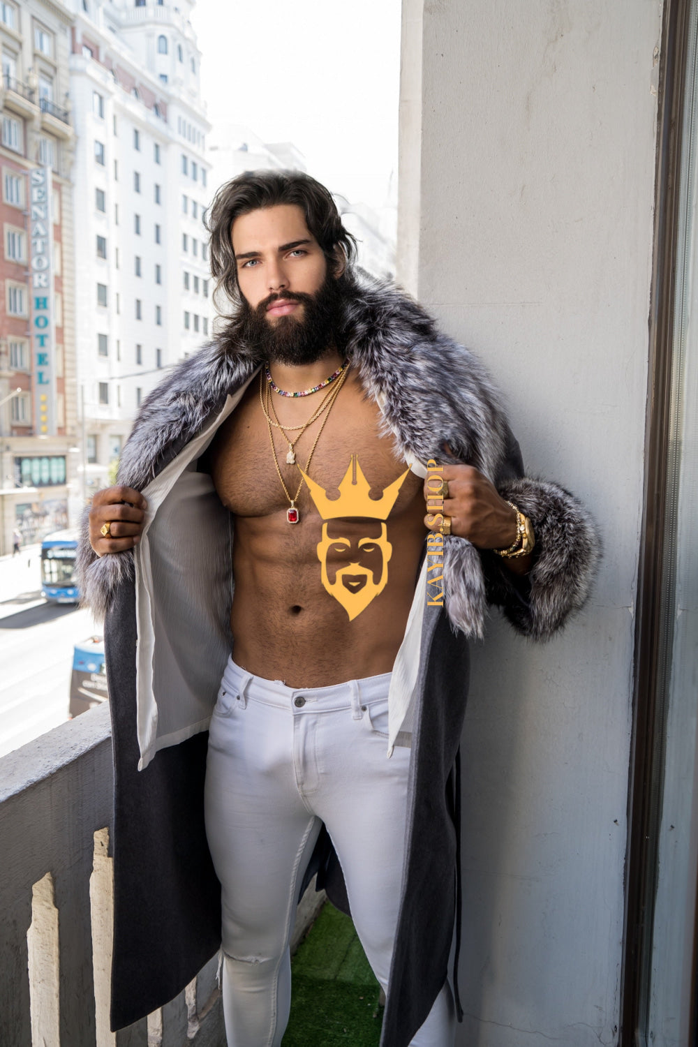 Winter Handmade Luxury Cashmere Cardigan with Natural Silver Fox Fur Collar | Winter Wool Blend Outerwear for Men and Women - kayibstrore