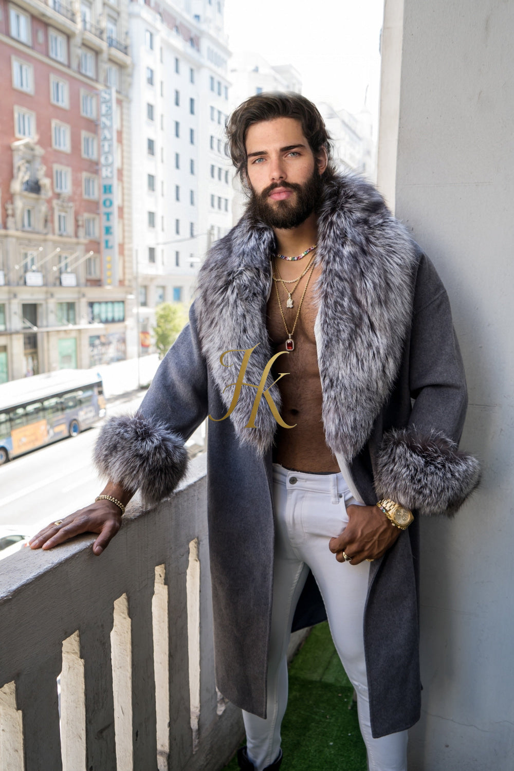 Winter Handmade Luxury Cashmere Cardigan with Natural Silver Fox Fur Collar | Winter Wool Blend Outerwear for Men and Women - kayibstrore