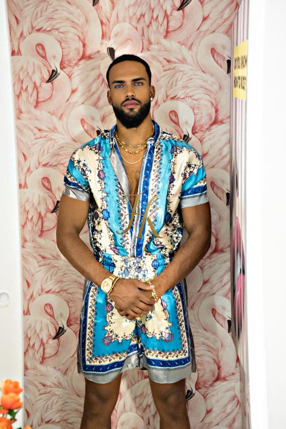 Luxury Boho Silk Shirt Set - Festival Outfit, Handmade Men's Fashion style for summer - kayibstrore