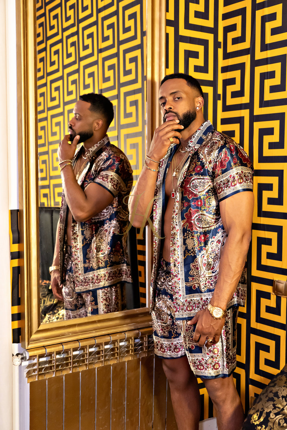 Luxurious Barocco Print Set - The Ultimate Summer Silk Outfit for Mens - kayibstrore