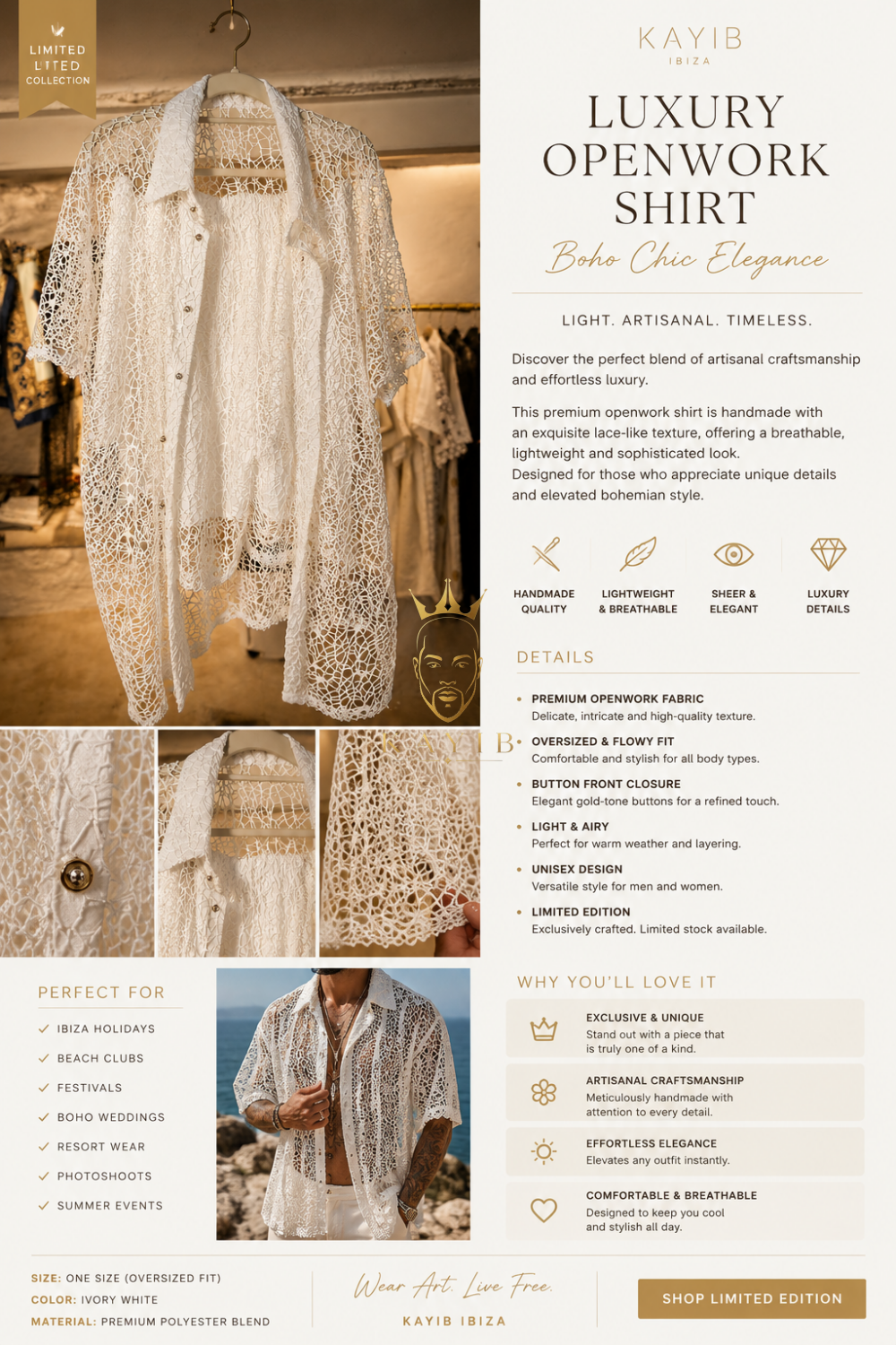 Luxury Openwork Lace Shirt Set – Ibiza Boho Chic - kayibstrore