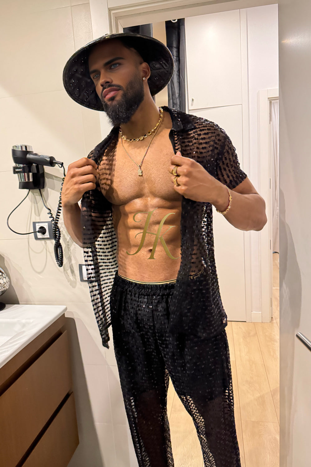 🖤 Royal Mesh Embroidered Shirt – Luxury Handcrafted Elegance - kayibstrore