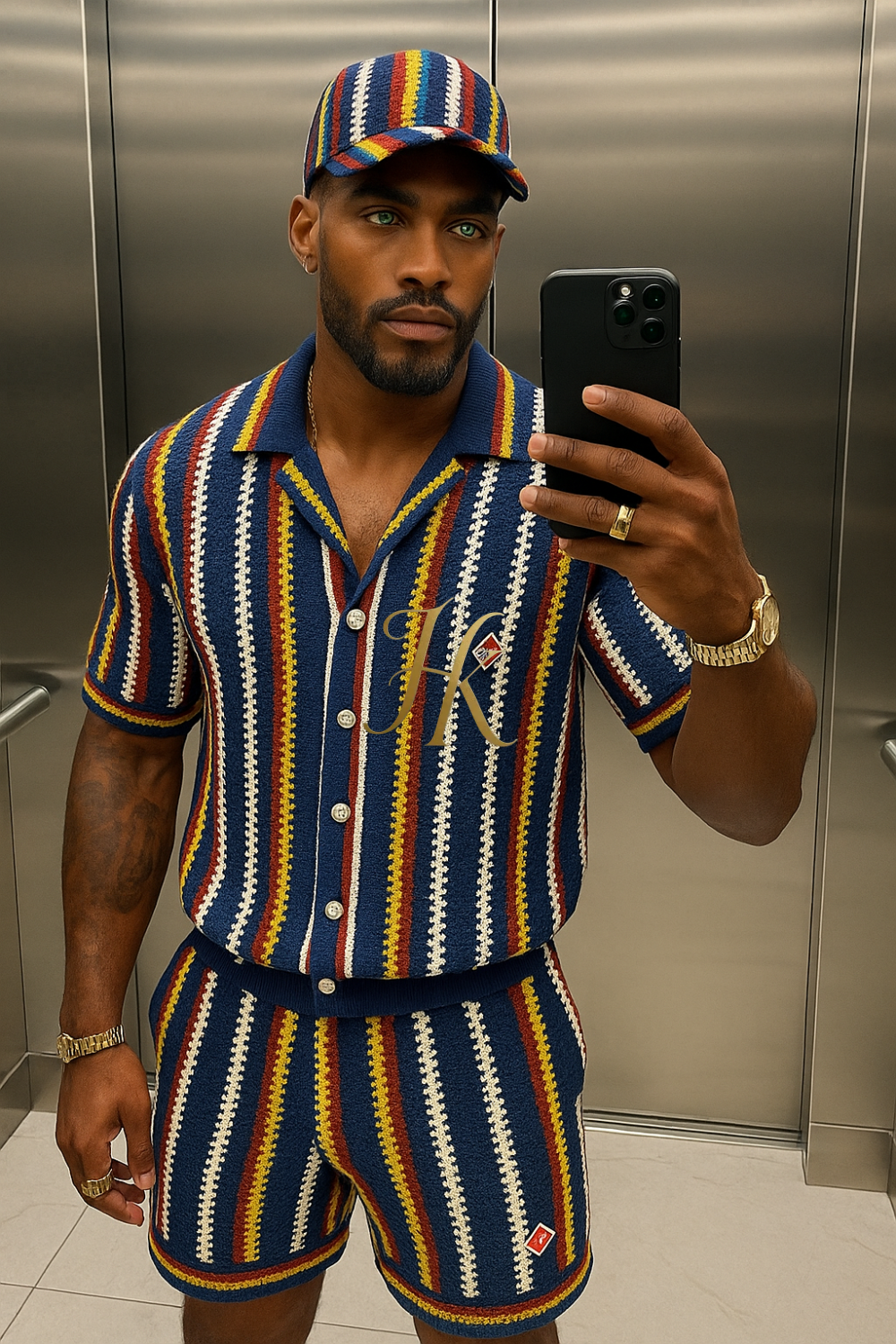 Premium Trendy Knitted Wool Shirt with Wave Pattern & Collar set 2pcs