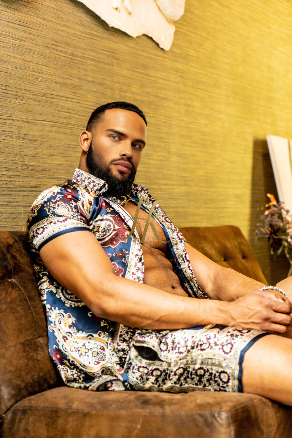 Luxury Boho Silk Shirt Set - Rave Outfit, Handmade Men's Fashion - kayibstrore