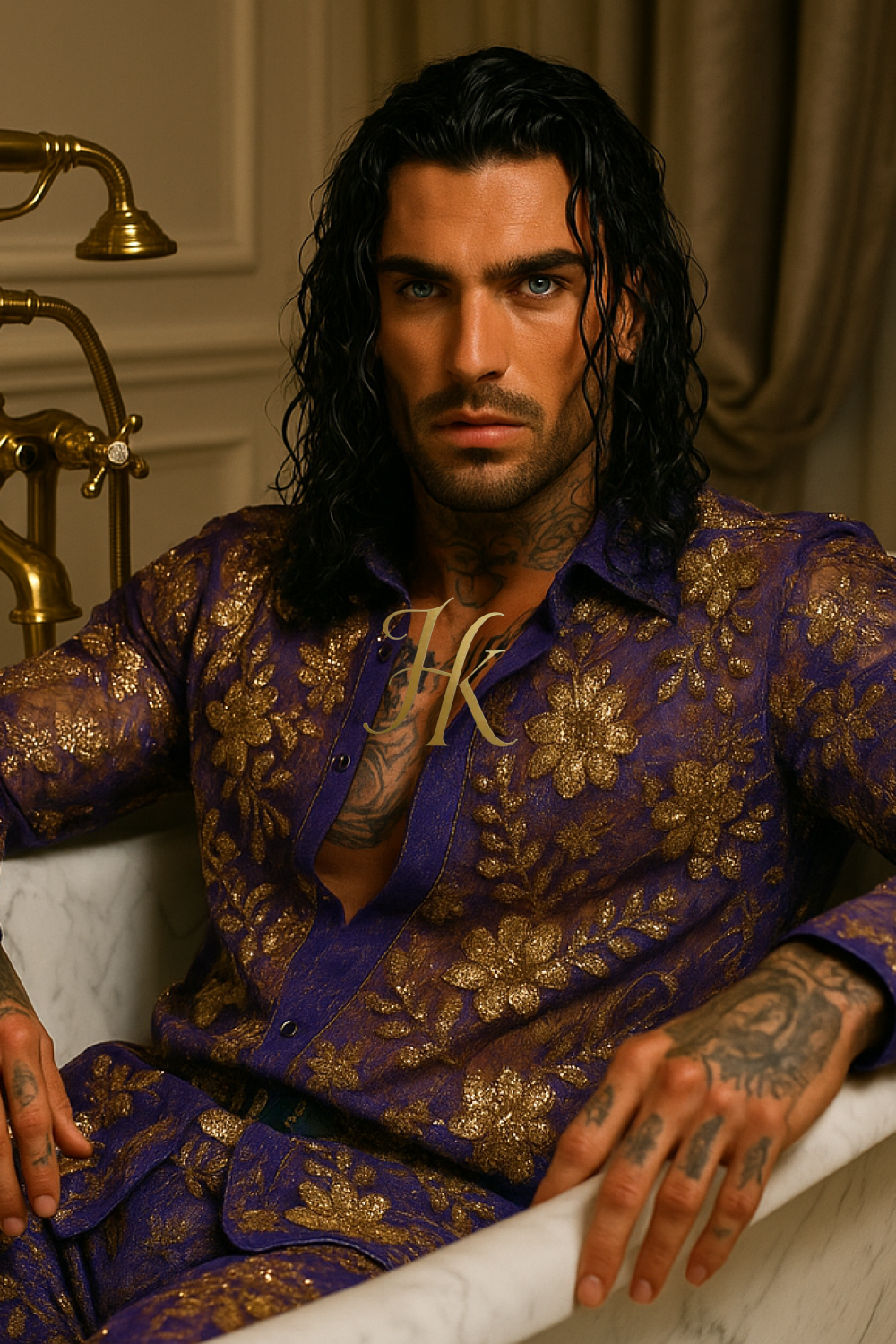 Men’s Luxury Lace Set – Beaded & Sequined Mesh Embroidered Shirt and Pants