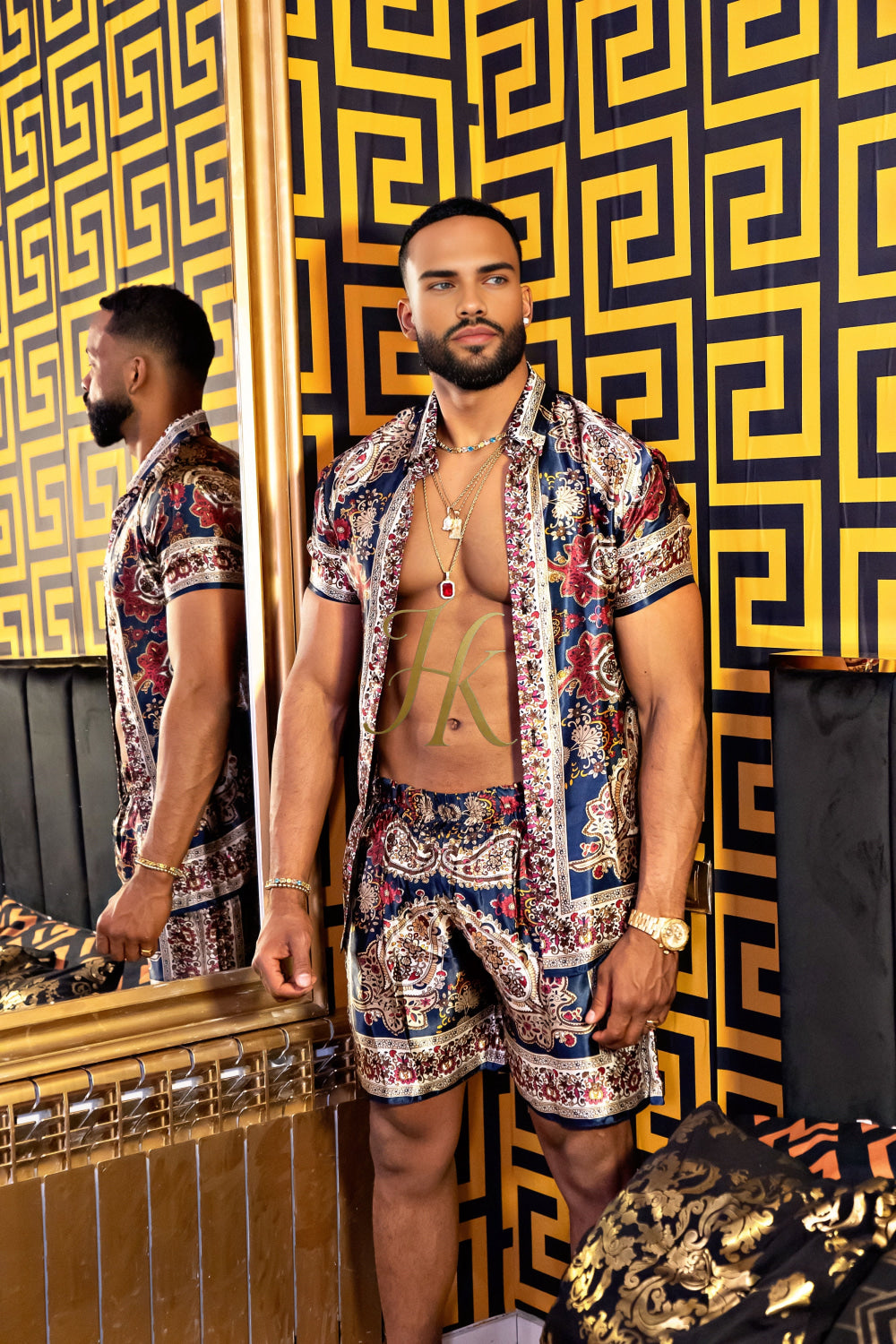 Luxurious Barocco Print Set - The Ultimate Summer Silk Outfit for Mens - kayibstrore