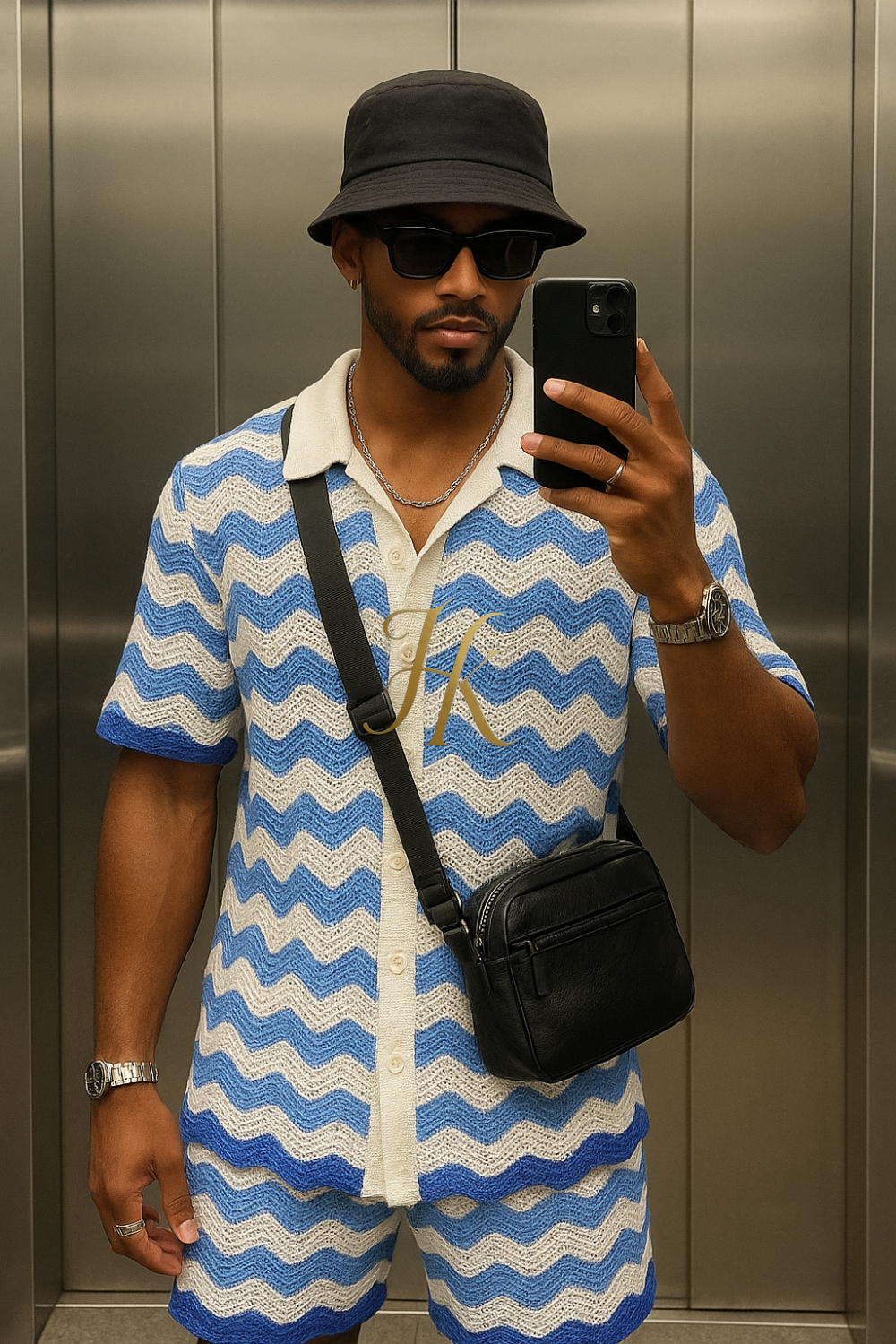 Trendy Knitted Wool Shirt with Wave Pattern & Collar set 2pcs