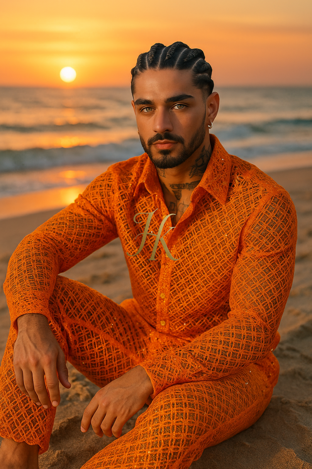 Men’s Luxury Lace Set – High-Quality Water-Soluble Sequin Embroidered Shirt & Pants