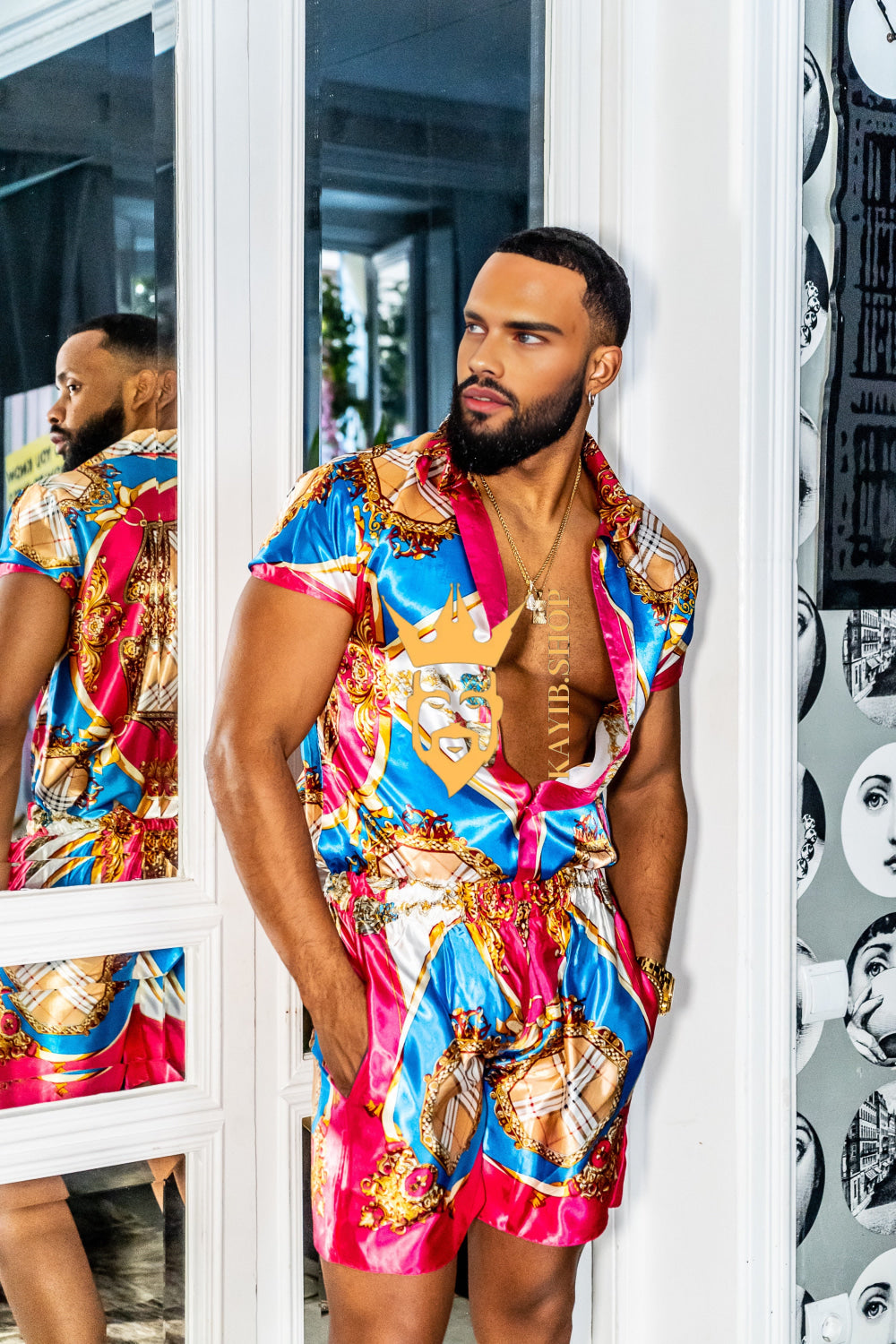 Luxury Boho Silk Shirt Set - Festival Outfit, Boho Handmade Men's Fashion clothes - kayibstrore