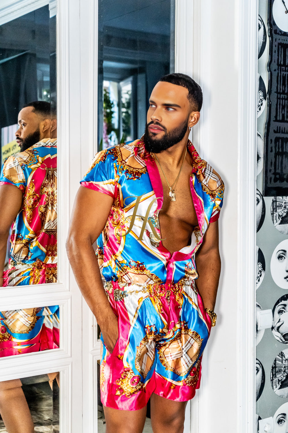 Luxury Boho Silk Shirt Set - Festival Outfit, Boho Handmade Men's Fashion clothes - kayibstrore