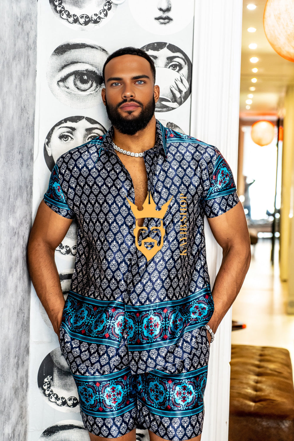 Luxury Boho Silk Shirt Set - Festival Outfit, Boho Handmade Men's Fashion - kayibstrore