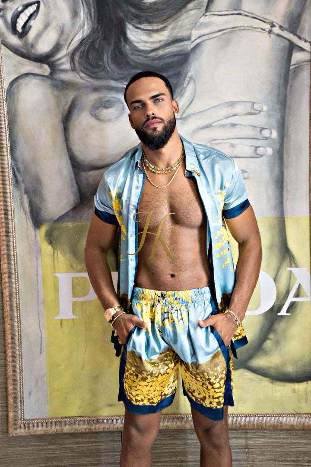 Luxury Boho Silk Shirt Set - Festival Outfit, Boho Handmade Men's Fashion - kayibstrore