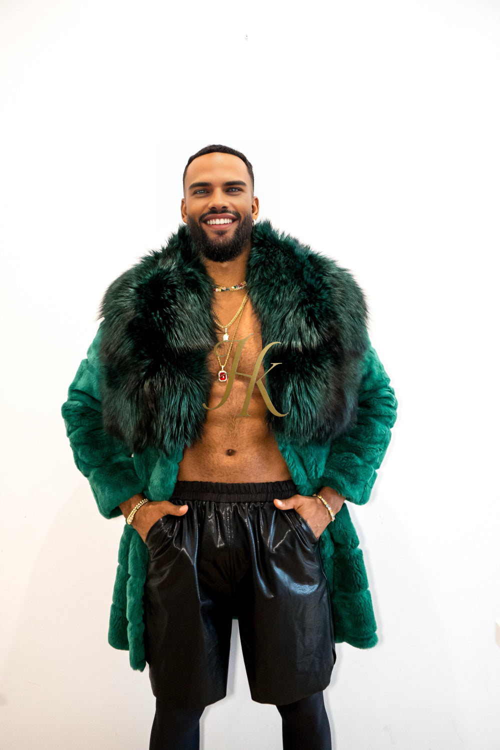 Handmade Luxury Winter Men's Rex Rabbit Fur Coat with Super Large Raccoon Collar - Premium Fashion coat - kayibstrore