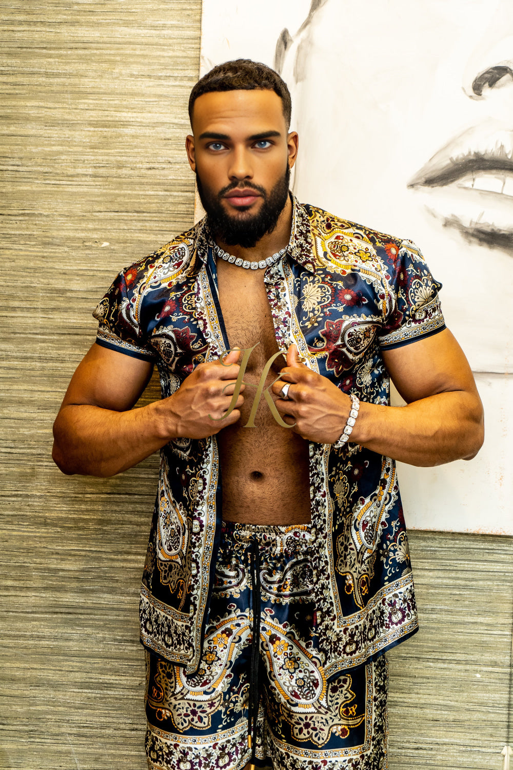 Luxury Boho Silk Shirt Set - Rave Outfit, Handmade Men's Fashion - kayibstrore