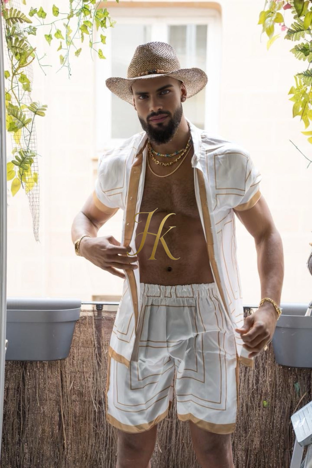 Luxury Boho Silk Shirt Set for Men - Festival Outfit, Handmade Men's Fashion - kayibstrore