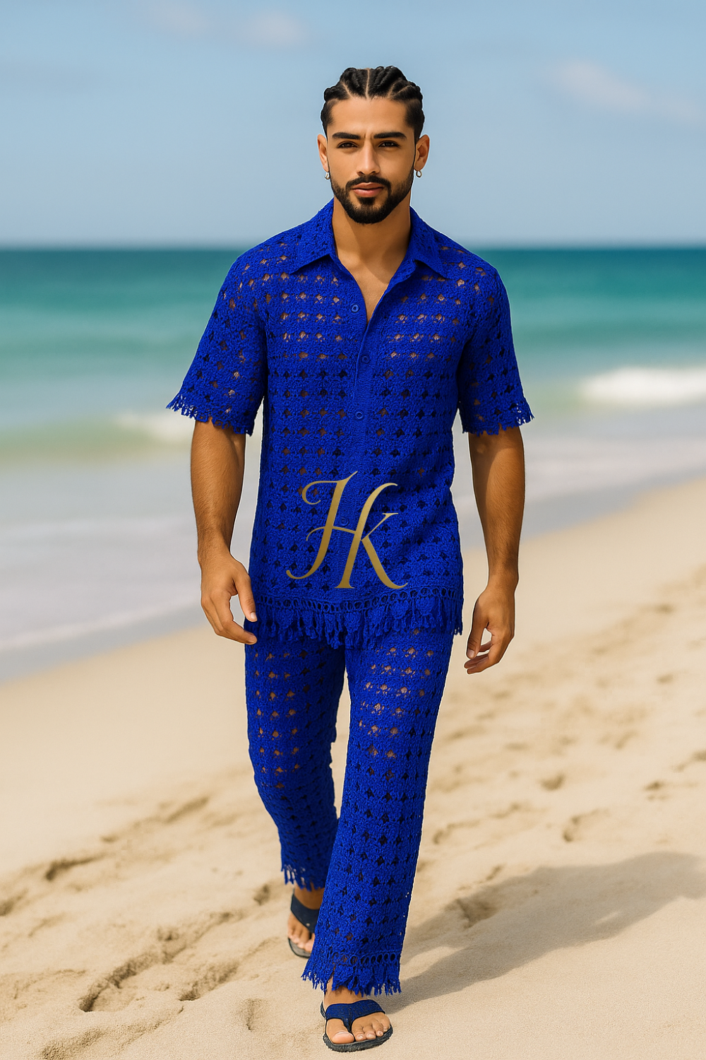 Men’s Luxury Embroidered Set – Water-Soluble Sequin Cotton Lace Shirt & Pants