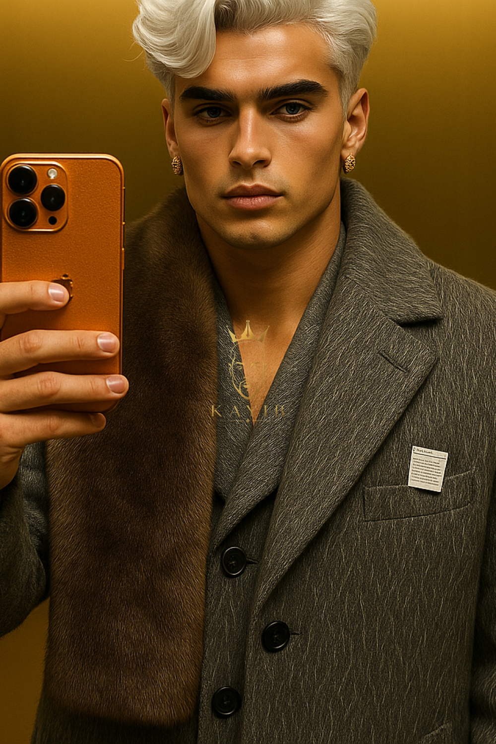 Men’s Extra Long Wool Blend Coat – Grey Optical Fiber Inspired Korean Casual Winter Overcoat
