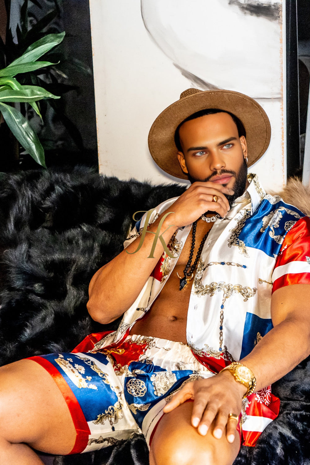 Luxurious Barocco Print Set - The Ultimate Summer Silk Outfit for Men - kayibstrore