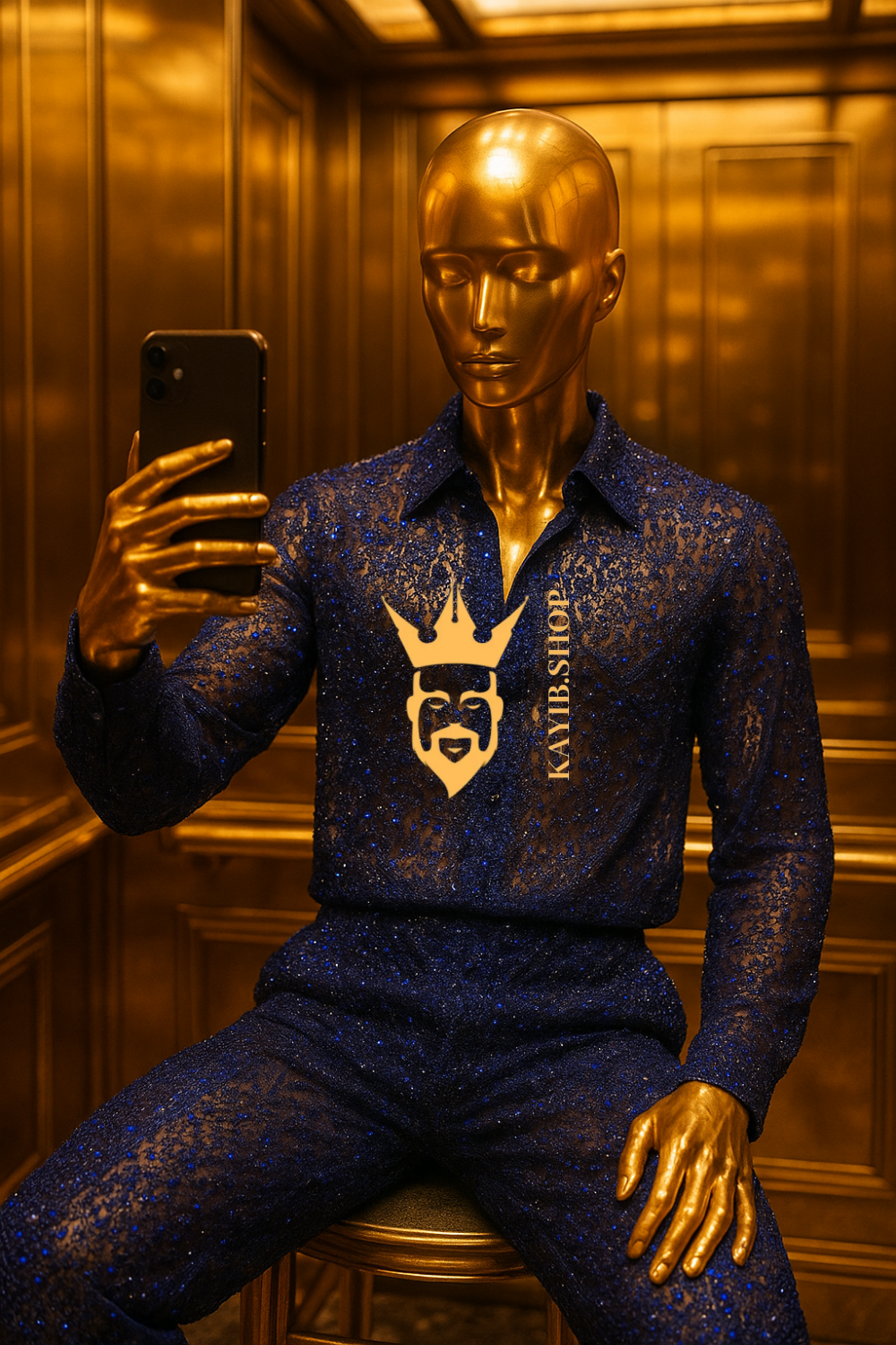 Men’s Luxury Lace Set – French Tulle with Sequins & Beaded Embroidery Shirt and Pants