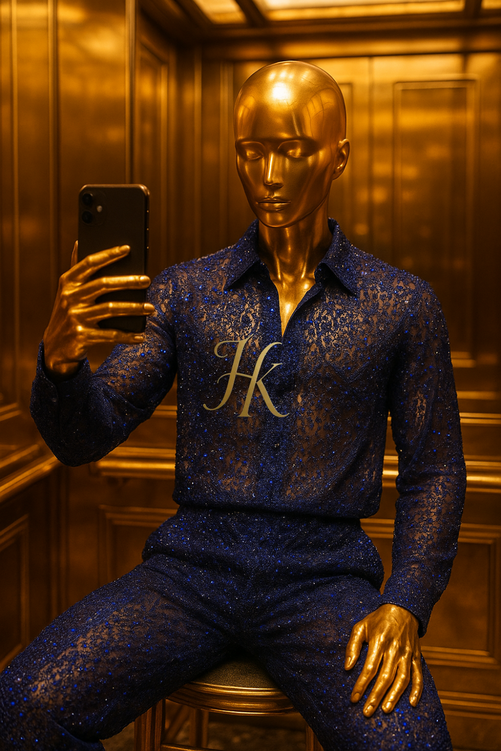 Men’s Luxury Lace Set – French Tulle with Sequins & Beaded Embroidery Shirt and Pants