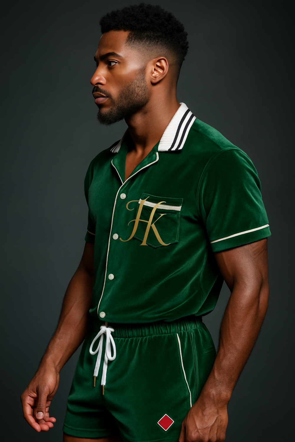 Men’s Velvet Shirt & Shorts Set with Turn-Down Collar