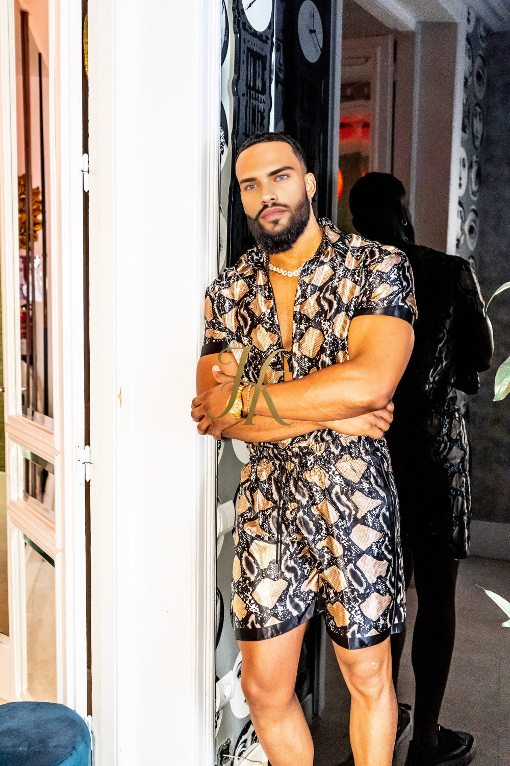 Luxury snake Silk Shirt Set - Festival Outfit, Handmade Men's Fashion - kayibstrore