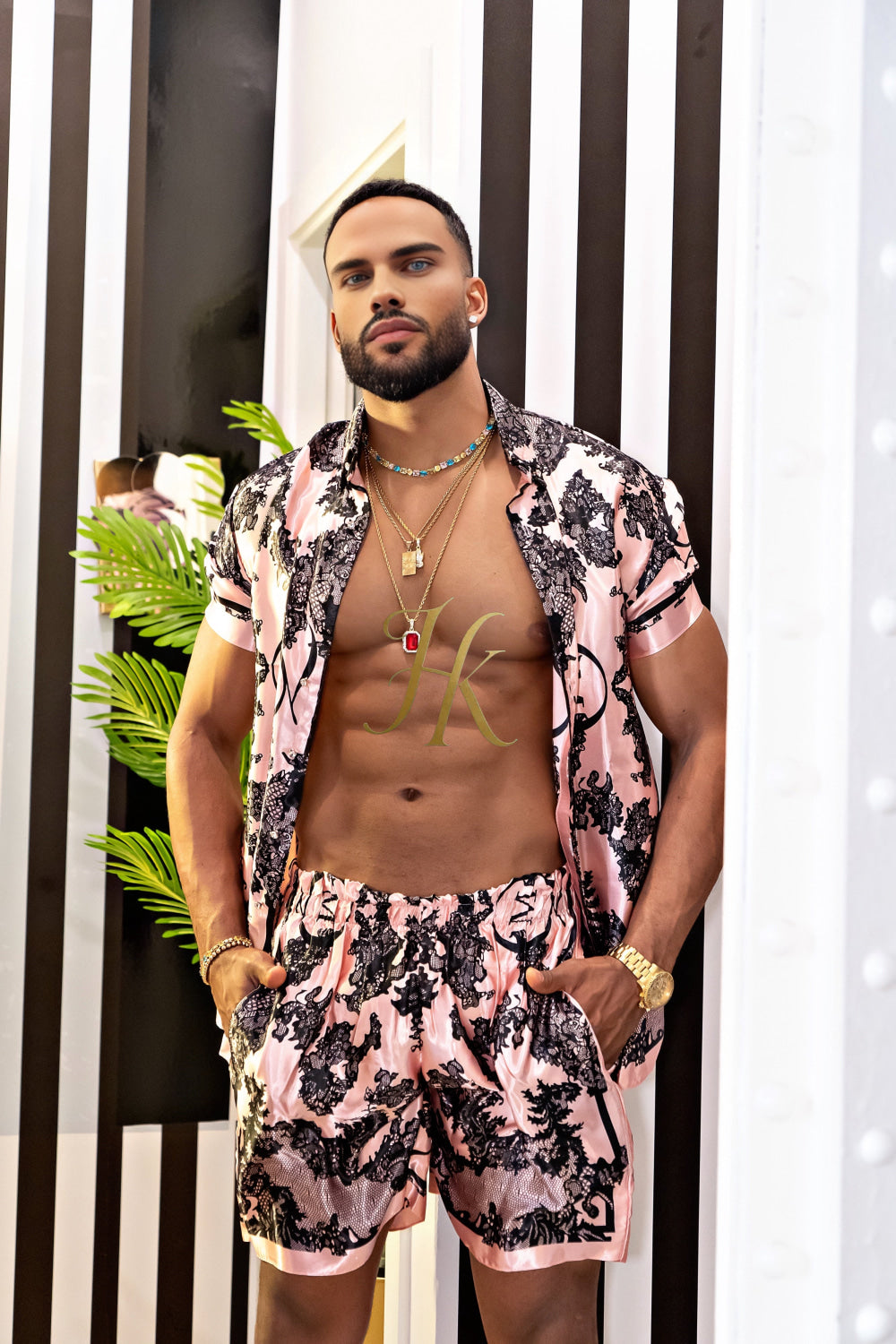 Luxury Boho Silk Shirt Set - Festival Outfit, Handmade Men's Rave wear - kayibstrore