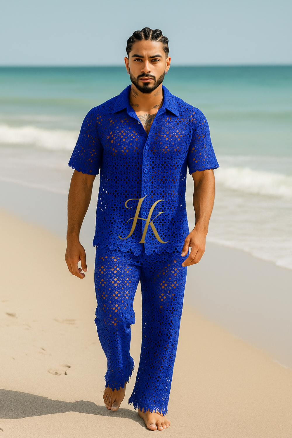 Men’s Luxury Embroidered Set – Water-Soluble Sequin Cotton Lace Shirt & Pants
