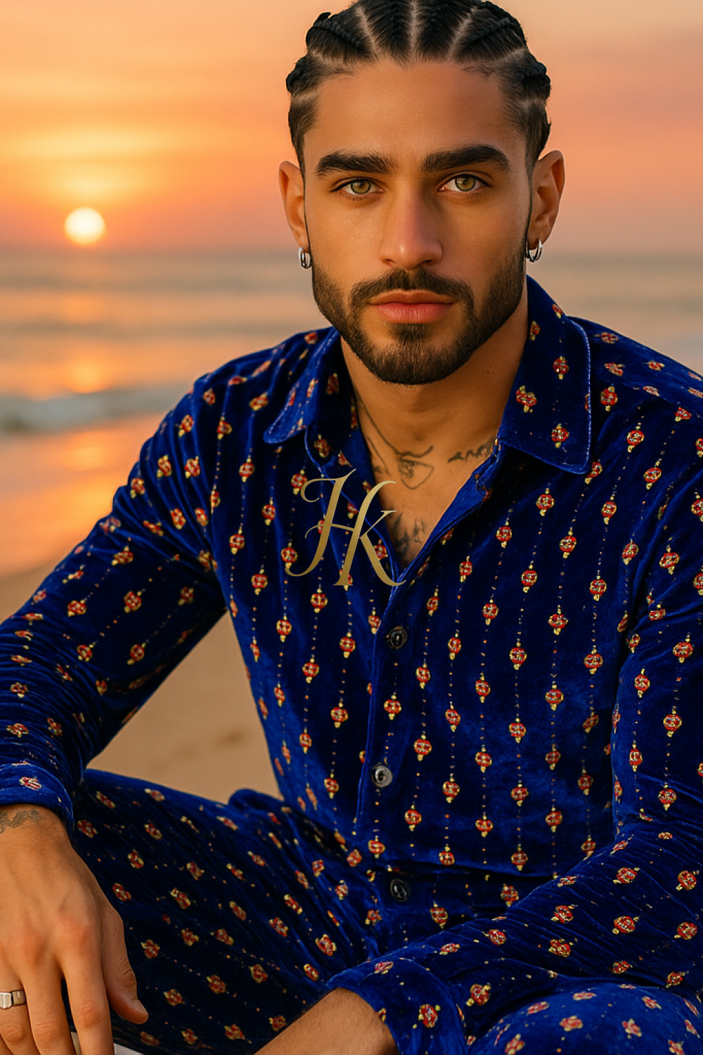 Conjunto de vestido de seda de lujo para hombre rojo