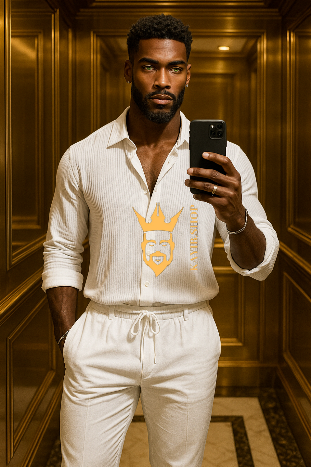 Men’s Two-Piece Shirt & Pants Set – Single-Breasted Top with Drawstring Straight Pants