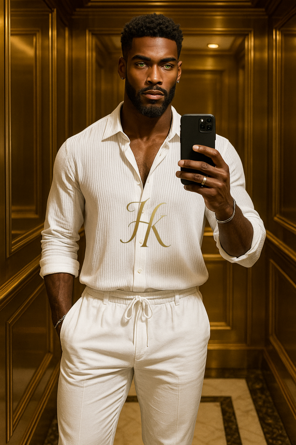 Men’s Two-Piece Shirt & Pants Set – Single-Breasted Top with Drawstring Straight Pants