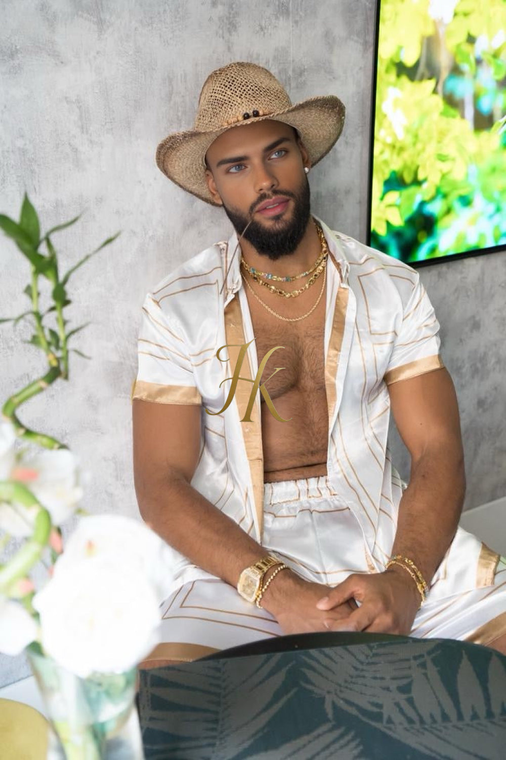 Luxury Boho Silk Shirt Set for Men - Festival Outfit, Handmade Men's Fashion - kayibstrore