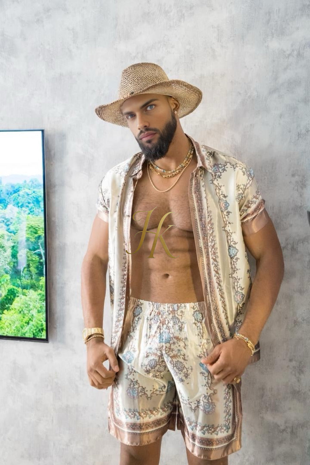 Luxury Boho Silk Shirt Set - Festival Outfit, Boho Handmade Men's Fashion - kayibstrore