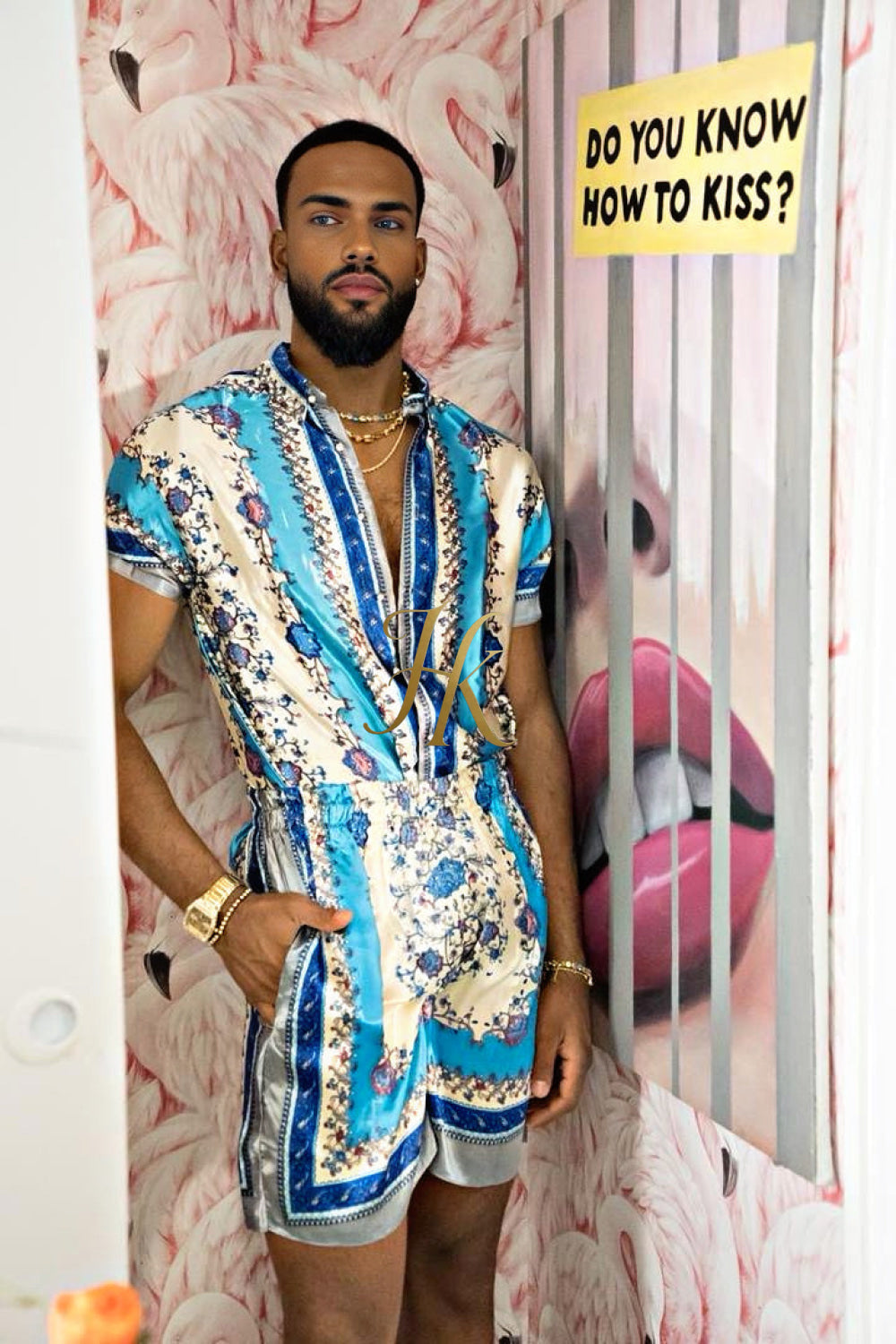 Luxury Boho Silk Shirt Set - Festival Outfit, Handmade Men's Fashion style for summer - kayibstrore